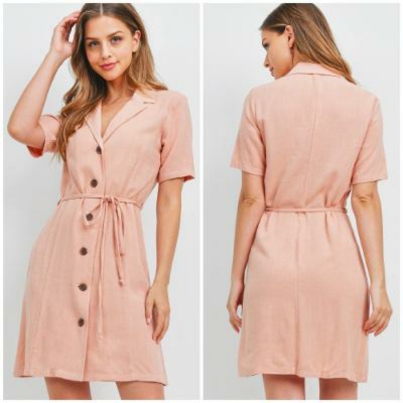 FEW LEFT❗️POTTER'S POT Blush Linen Blend Shirt Dress - Picture 3 of 6